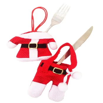 1set Cute Mini Santa Cepures Ziemassvētku Galda piederumu Turētājs Ziemassvētku Cepuri Mazās Drēbes Bikses Galda Segums Ziemassvētki Grupa Krājumi