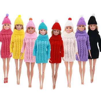 2gab/Set ping=1 Džemperis+1 Dāvanu(hat) Leļļu Apģērbs Trikotāžas Džemperis Cieto Krāsu Barbies Lelle Piederumi Meitene 