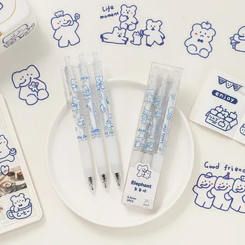 3 GAB 0,5 mm Soda Punkts Plastmasas Cute Dzīvnieku Melna Gēla Tintes Pildspalva Pack Rakstīšanai Journaling, Ņemot Piezīmes Skolu Office Home