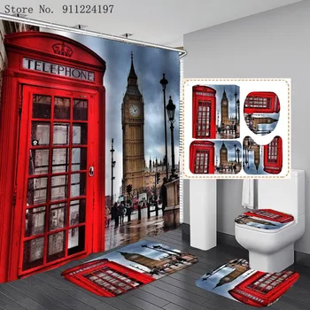 3D Venēcijas Pilsētas Ūdens Eifeļa Tornis Drukāšanas Ūdensizturīgs Dušas Aizkars Anti-slip Vannas istabas Paklājs Tualetes Vāka Kāju Paklājs Mazgājams