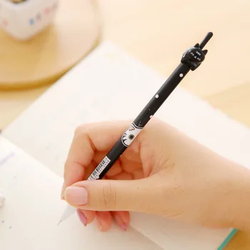 4 gab Gēla Pildspalvas Karikatūra Kaķis melnas krāsas kawaii dāvanu želeja-tintes pildspalvas pildspalvas rakstīšanai Gudrs, kancelejas preces, biroja, skolas piederumi 0.38 mm