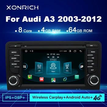 4G+64G Carplay Android11 Auto Multimedia Player Audi A3 2003-2011 RS3 Sportback IPS GPS, Stereo DSP 2Din Auto Radio ar DVD Kameru
