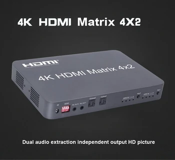4K HDMI Matrix 4X2 Slēdzis Sadalītāja Video Converter 2x2 ar Optiskās Šķiedras Audio 1080p 60hz 4 Kanālu Klēpjdatoru, 2 TV Monitori