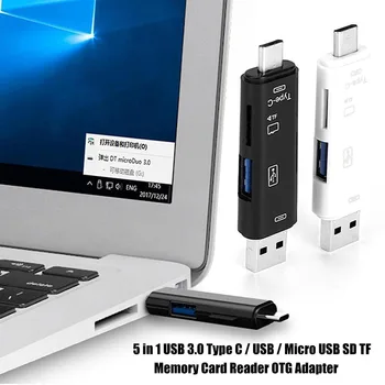 5 in 1 USB 3.0 Tipa C Mikro OTG Karšu Lasītājs Universālais OTG TF/SD Karšu Lasītājs Tālruņa Paplašinājuma Galvenes Micro USB OTG Adapteri