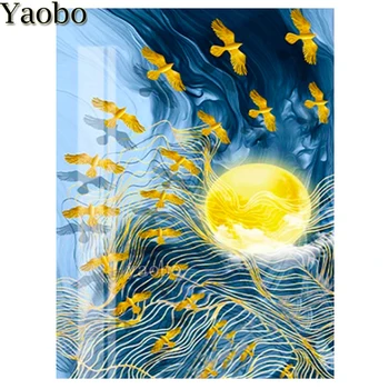 5D Dimanta Glezniecības Pilnībā Urbi, Kvadrātveida, Apaļas Anotācija Golden Sun Putnu attēlu peonijas Mozaīkas Rhinestone Izšuvumus, Rokdarbus Jaunas