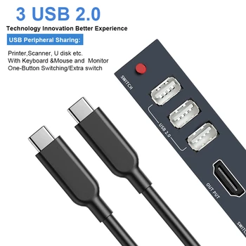 8K HDMI-saderīgam Sadalītāja 4K Slēdzis KVM slēdzis USB 2 in1 Komutatoru ar datoru, monitoru, Tastatūru Un Peli EDID / HDCP Printeri