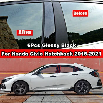 8Pcs Black Durvju Logu BC Pīlārs Pēc Trim Segtu Spoguļa Efektu Honda Civic Hečbeks 2016-2021 Ne Tikai Uzlīme PC Materiāla