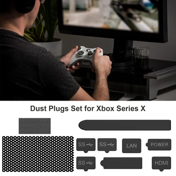 Anti-putekļu Piederumu Komplekts Xbox Sērijas X S Spēļu Konsoles Melnā Silikona Putekļu PlugsUSB Interfeiss Segtu PVC Ventilācijas nepievelk putekļus Tīkli
