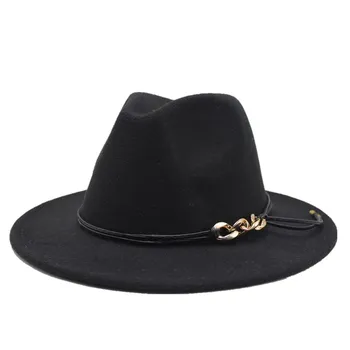 Bezmaksas piegāde sieviešu cepure ķēdes fedora cepuri 21-krāsu platām malām džeza top cepure rudens un ziemas dāmas vilnas panamas cepure, vairumtirdzniecība