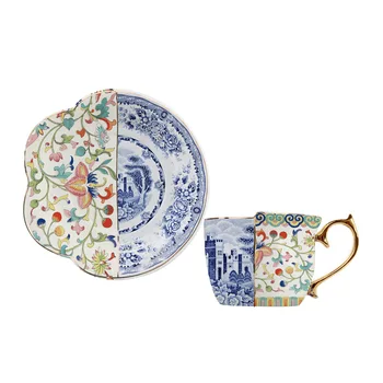 Britu Stila Luksusa Kafijas Tase un Apakštase, kas ar Zelta Handel Keramikas Cappuccino Pēcpusdienas Tējas Tasi Tējas Komplekts ar Dāvanu