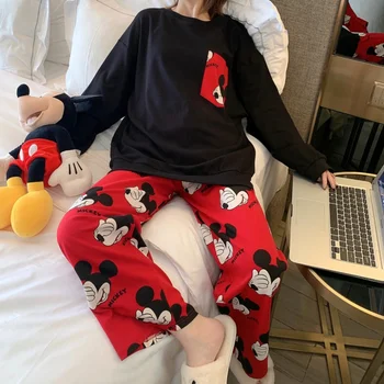 Disney Plus Lieluma Pidžamas Komplekts Sieviešu Rudens Sleepwear Long Sleeve Sieviešu Pidžamas Komplekts Uzvalks Sieviete Divas Gabals, kas Loungewear Kritumu