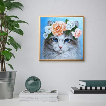 DIY Dzīvnieku 5D Dimanta Krāsošana Gudrs Kaķis Pilna Kārta Sveķu Rhinestones Mozaīkas Cross Stitch Dimanta Izšūšanas Komplekts Mājas Dekoru