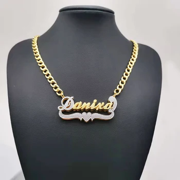 DODOAI Personalizētu Nosaukums Kaklarotas Pārklājumu 18K Zelta 3D Plāksnītē Kaklarota Vīriešiem un Sievietēm Hip Hop Dubultā Slāņa Vēstuli Kaklarota