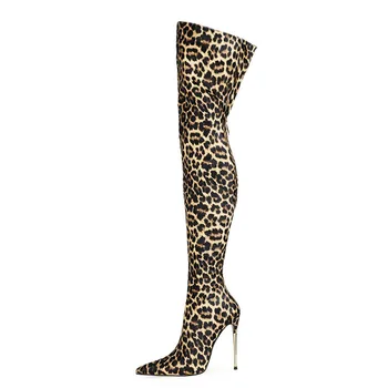 Dovereiss Modes Sieviešu Kurpes Ziemas Norādīja Toe Sexy Paslīdēt Uz Jauno Leopard Print Virs Ceļgala Zābaki augstpapēžu kurpes augstpapēžu kurpes 46 47