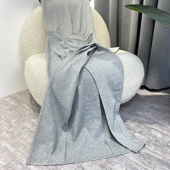 Dāmas Gadījuma Pelēks Spraugas Kleitas 2022. Gada Pavasarī Jauno Eiropas Modes Stilu Augstākās Kvalitātes Drapēti Bez Piedurknēm, Sieviešu Apģērbs
