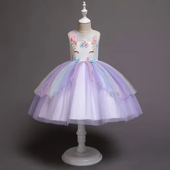 Elegants Meitenes, Unicorn Kleitu Modes Pret-Princess Puse Kleita Bez Piedurknēm, Ar Ziedu Rakstu Halloween Kostīmu Šovs Vakarā Formālu Kleita
