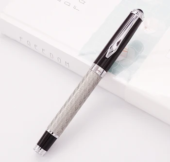 Fuliwen Oglekļa Šķiedras Modes Fountain Pen Vidējā Nib 0.7 mm , Uzlabotas Maz Režģa Sudraba un Melnu Vāciņu Papildu Rakstīšanas Pildspalva