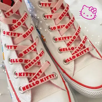 Hello Kitty Pielāgots, lai 1970 Gaisa Spēku nr.1 AF1 Moderns Iespiesti kurpju šņorēm Cute Meitene, Universāls, Rozā kurpju šņorēm