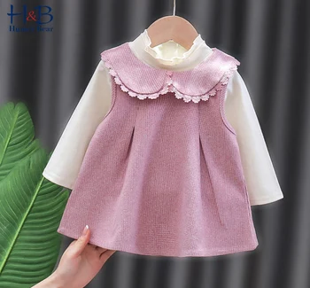Humora Lāču Mazuli Meitenes Apģērbu Komplekts Krekls ar garām Piedurknēm+ Pleds Kleita bez Piedurknēm 2gab Korea Stilā Toddler Apģērbi