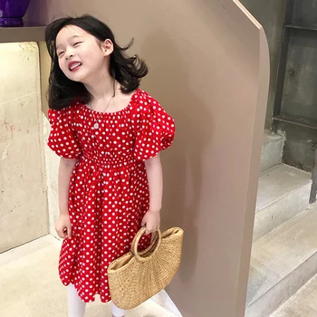 Humora Lāču Meitenes Kleita 2022. Gada Vasarā Jaunu Puff-Sleeve Ploka Dot Iespiesti Princese Kleita Salds Toddler Bērniem Drēbes