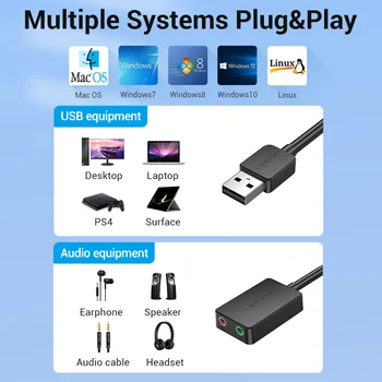 Intervences Skaņas Karti, USB, 3.5 mm Audio Interfeiss, Adapteris Ārējo Skaņas Karti PC Klēpjdatoru PS4 Austiņas Mikrofons USB Skaņas Karti, kas