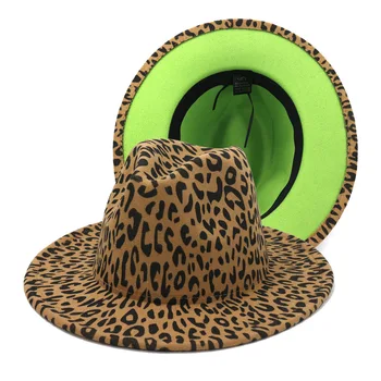 Ir 2021. Jaunu Fedoras Cepures Sievietēm Unisex Katliņš Cepures Tuo-tonēti Leopard Jostas Modes Dāmas Cepuru Fedoras Džeza Klp 9.5 CM Malām шапка