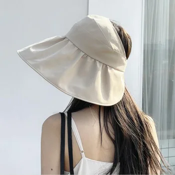 Ir 2021. Jaunu korejiešu modes sieviešu vasaras saulessarga plaša brimmed cepuri, pludmales cepure, regulējams UV aizsardzību, sieviešu klp packable