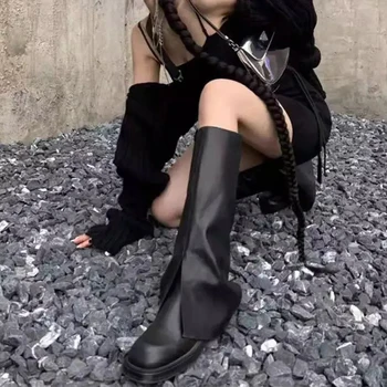 Ir 2021. Jaunu Top Kvalitātes Dizains Melnā Reizes Ceļgala Augstpapēžu Zābaki Apaļu Purngalu Sexy Ilgi Boot Modes Zvaigznes Zīmolu Sieviešu Kurpes, Botas Mujer