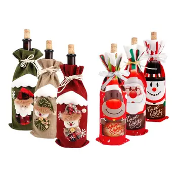 Ir 2021. Ziemassvētku Vīna Pudeles Vāciņu Priecīgus Ziemassvētku Rotājums Mājās, Galda Dekori Noel Ziemassvētku Dāvanu Laimīgu Jauno Gadu 2022 Navidad Karstā