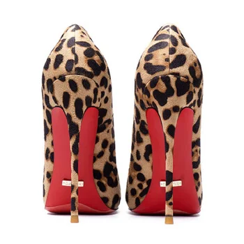 Izmērs 34-46 Sexy Leopard Sarkanā Grunts Augstpapēžu Kurpes Sieviešu Kurpes Dizainers Norādīja Toe Sekla Sandales Puse, Lady Club Sūknis Apavi