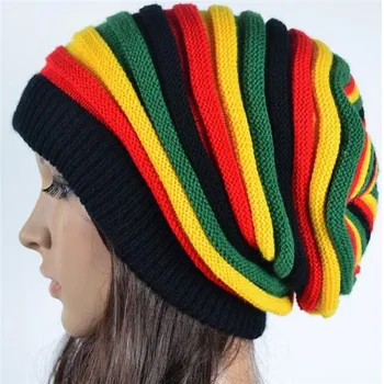 Jamaikas Regeja Gorro Rasta Stila Cappello Hip Pop Vīriešu Ziemas Cepures Sieviešu Sarkana Dzeltena Zaļa Melna rudens Modes Sieviešu Adīt Vāciņu