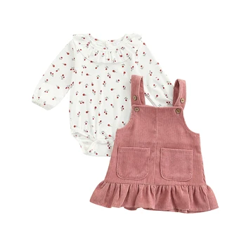 Jaundzimušais Meiteņu Drēbes Pavasara Rudens garām Piedurknēm Ziedu Iespiesti Romper Topi tīrtoņa Krāsu Mežģīņu Kleita Bērnu Apģērbs