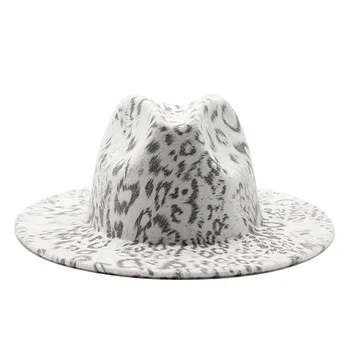 Jauno labāko cepuri Eiropas un Amerikas fedora cepuri leopards drukāt top cepure baltā dzīvoklis malām džeza top cepuri lielām malām cepure jutos hat2021