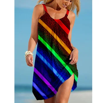 Jauno Sieviešu Kleitas Vasaras Modes 3d Drukas Anotācija Slīpumu, kas Pavada Sexy Piedurknēm Slim Fit Svaigi Kvadrātveida Kakla Pludmales Kleita