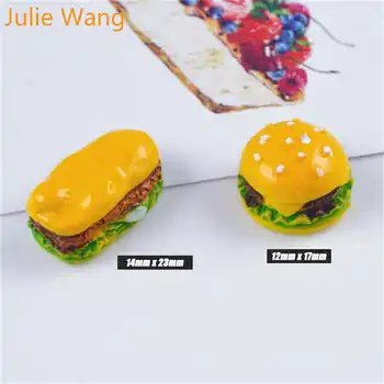 Julie Wang 10PCS Sveķu Burger Piekariņi Mākslīgās Pārtikas Hamburger Kulons Rotaslietu izgatavošana Piederumu, Mājas Dekoru, Galda Balsts