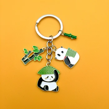 Karikatūra PANDA Keychains ar Zaļo bambusa Keyring Key Ring Rotaslietas par jaunu māju Panda ģimenes atslēgu piekariņi piederumi gudrs