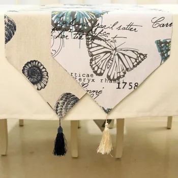 Kokvilnas un lina galda runner tauriņš jūras dibenu modelis kafijas galda pusdienu galda pārsega audums, mēbeļu apdare