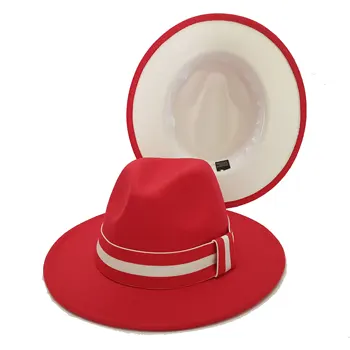 Krāsains Fedora Cepures Sievietēm Unisex Modes Tuo-tonēti Band Fedoras Cepuri Platām Malām Vienkārša Baznīca Derby Top Hat шляпа женская