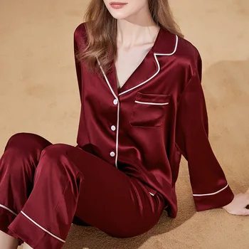 Maison gabrielle ir 2021. jaunā luksusa mulberry zīda pidžamas komplekts classic loungewear sievieti sleepwear long sleeve 2 gabali