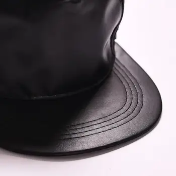 Melna PU Ādas Beisbola cepure Ikdienas Unisex Sprādzes Hip Hop Rap 5 Panelis Saule Snapback Cepures Vīrieši Sievietes