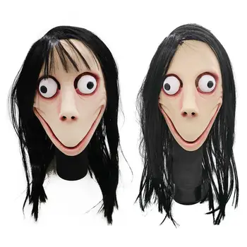 MOMO Biedējošu Hakeru Spēle Šausmu Lateksa Maska Nicro Nāves Spēli Biedējošu Halloween Masku Sieviešu Spoku Lielu Aci Ar Gariem Parūkas