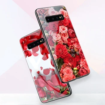 Mīlestība Rožu Ziedu Case for Samsung S20 S21 FE S10 S9 Ultra A51 A71 A50 A70 A21S A52S 5G Piezīme 20 10 9 8 Plus Rūdīts Stikls Būtiska