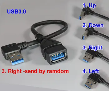 PCTONIC USB3.0 OTG Kabelis extention tipa sieviešu un vīriešu ātrgaitas USB 3.0 90 Grādu labējās līkumu zila īsu kabeli