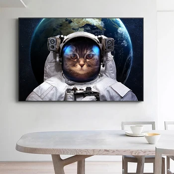 Pet Cat Astronauts Miglājs Piena Ceļš Kanvas Glezna, Dzīvnieks Zemes Plakātu Drukas Sienas Mākslas Ainu, Dzīvojamās Istabas Sienas Dekors Cuadros