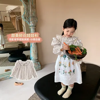 Rudens Jaunas Ielidošanas korejiešu stilā, kokvilnas meitenes blūze ar garām piedurknēm ziedi modelis princese krekls gudrs sweet baby meitenes