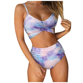 Sexy Peldkostīms Sievietēm Bikini Ir 2021. tīrtoņa Krāsu Apsēju, Augsts Viduklis Bikini komplekts spageti divdaļīga Peldkostīmi Beachwear peldkostīms