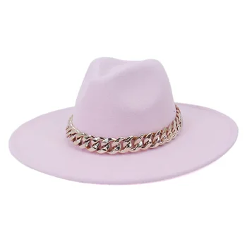 SHOWERSMILE Cepures Sievietēm Fedora Vīriešu Cepure Zelta Ķēdes Panama Kovboju Cowgirl Britu Stila Platām Malām Džeza Caps Vintage Sombrero