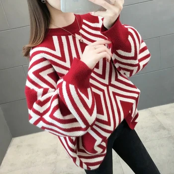 Sieviešu lielajam džemperis Vintage apģērbu apdrukāšana adīt jaciņa sievietēm Iespiesti brīvs un slinks adīt jaciņa top 2021