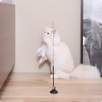 Simulācijas Interaktīvās Sūcējs Kaķis Stick Rotaļlieta Ar Piesūcekni, Funny Putnu Spalvu, Lai Kaķēns Spēlēt Chase Īstenot Kaķis Rotaļlietas Piederumi