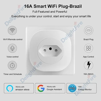 Smart Ligzda Brazīlija Wifi 16A Bezvadu Smart Izeju Tālvadības pults Barošanas Spraudnis Tuya Smart Life programmas Atbalstu Alexa, Google home